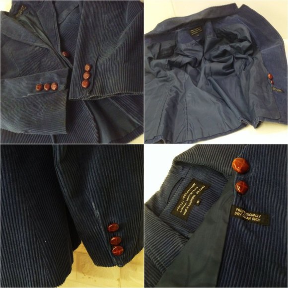Vintage 80s Corduroy Blazer 2-Button Sport Jacket S/M Pockets Urban Preppy Navy - Picture 7 of 8